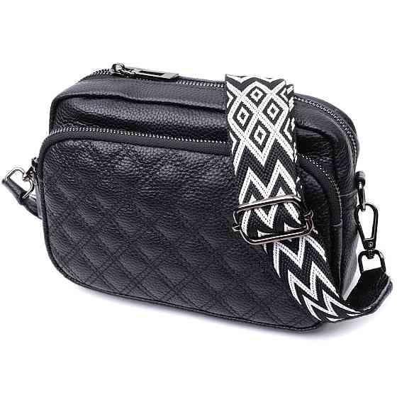 Жіноча сумка прошита ромбами на лицьовій стороні з натуральної шкіри Чорна (Vintage) Київ
