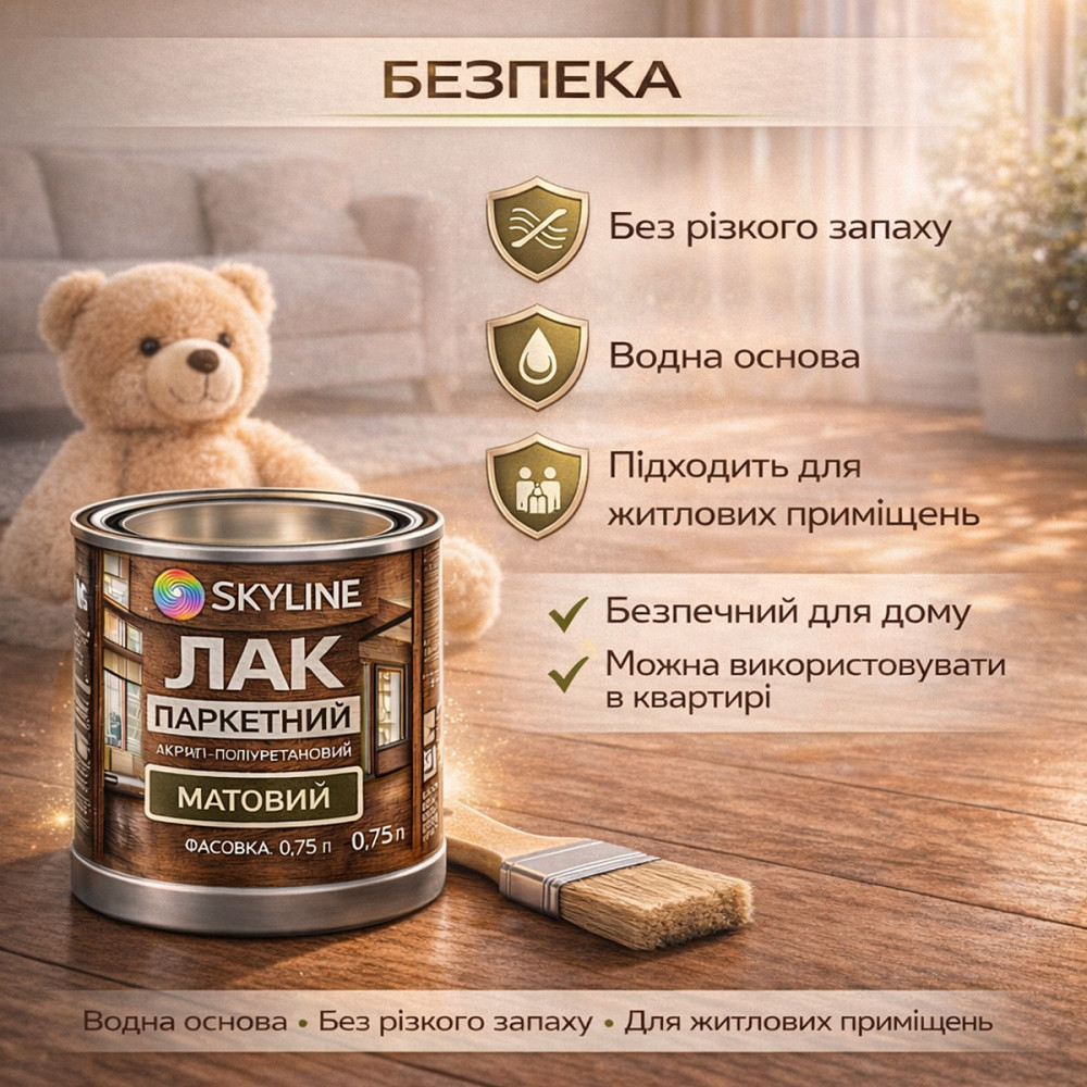 Лак для підлоги матовий Skyline паркетний, акрил-поліуретановий, водний, зносостійкий, без запаху, 750 мл Харків - фото 8