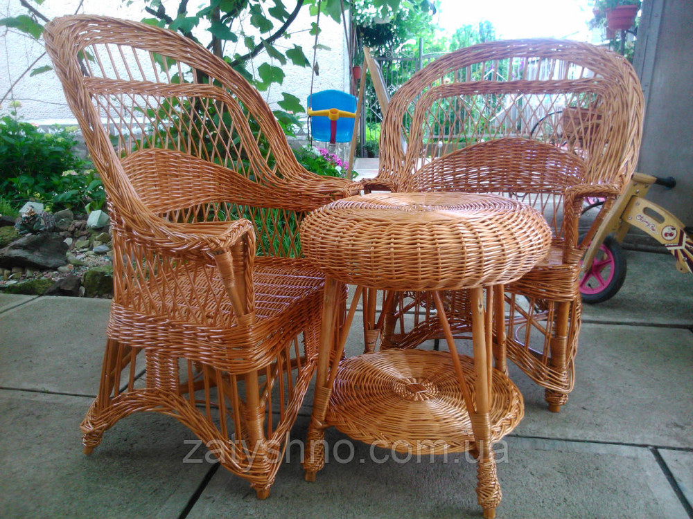 Плетений стіл та крісла з лози | комплект плетених меблів | крісла та стіл з лози Київ - фото 2