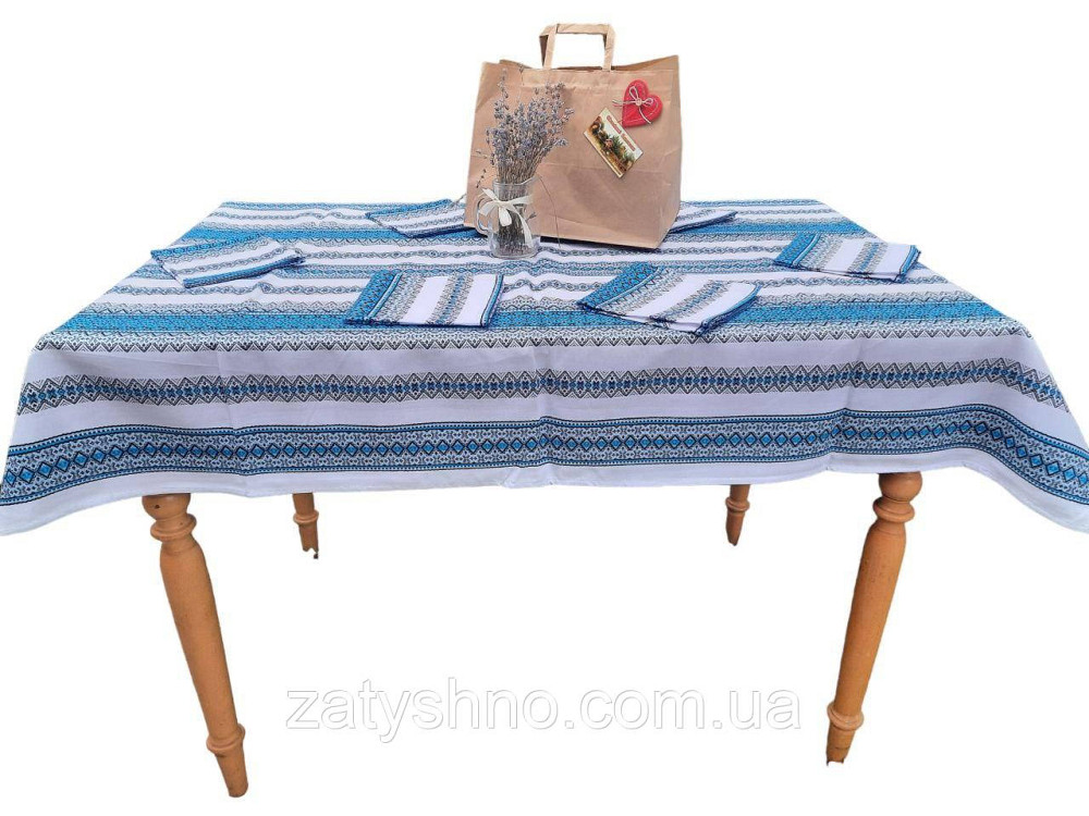 Синя скатертина з серветками машинна вишивка 120*140 Київ - фото 1