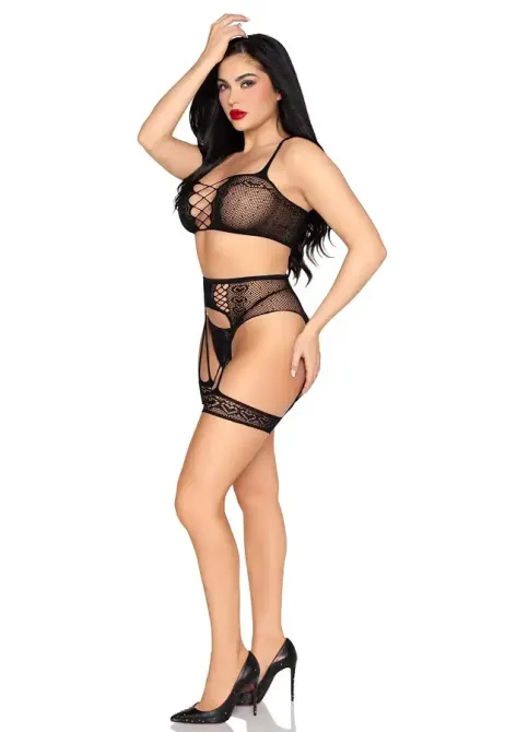 Комплект Leg Avenue Bra Top,G-String and Harness One Size Black Львов - изображение 3