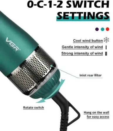 Фен-щетка Hot Air Styler VGR V-493, 1000 Вт, 2 режима, 22 см, вращающийся шнур 360°, 2 м кабель, 4 н Киев - изображение 8