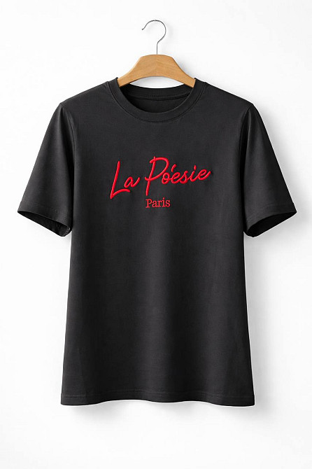 Футболка жіноча A-N 30103 базова з вишивкою La Poésie Paris однотонна, чорний, one size Київ - фото 15