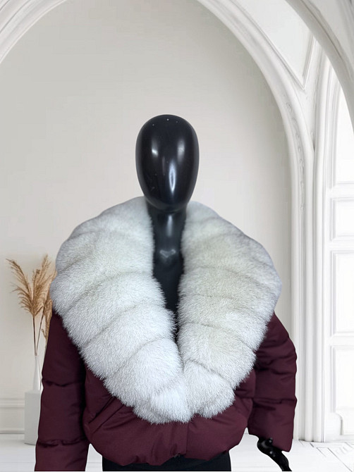 Жіноча куртка пуффер з натуральним хутром песця Бордовий S Харків - фото 2