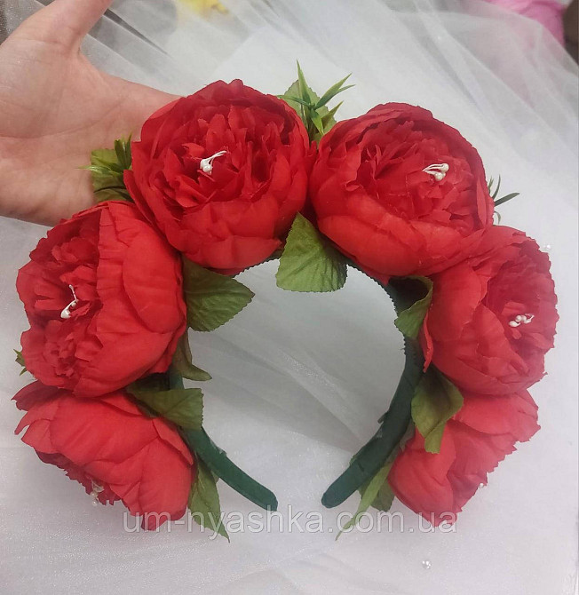 Віночок ободок з квітами Піони червоні Кривий Ріг - фото 2