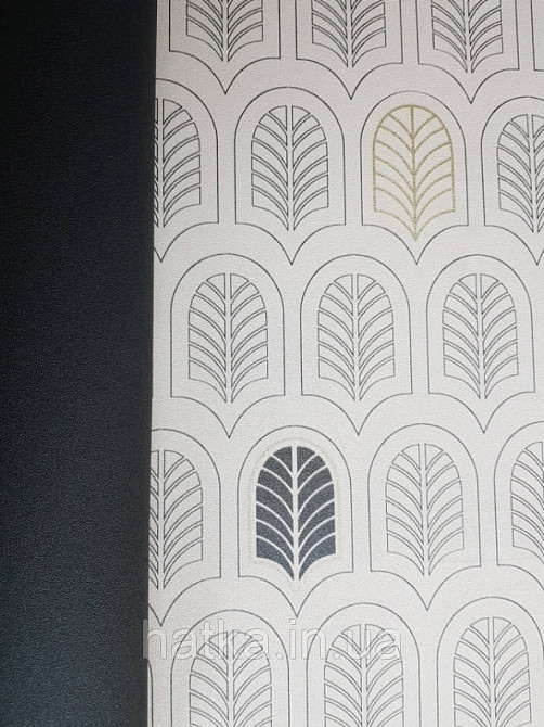 Шпалери вінілові на флізелін AS creation New-life геометрія фігури під листя золотисті чорні на бежевому Київ - фото 2