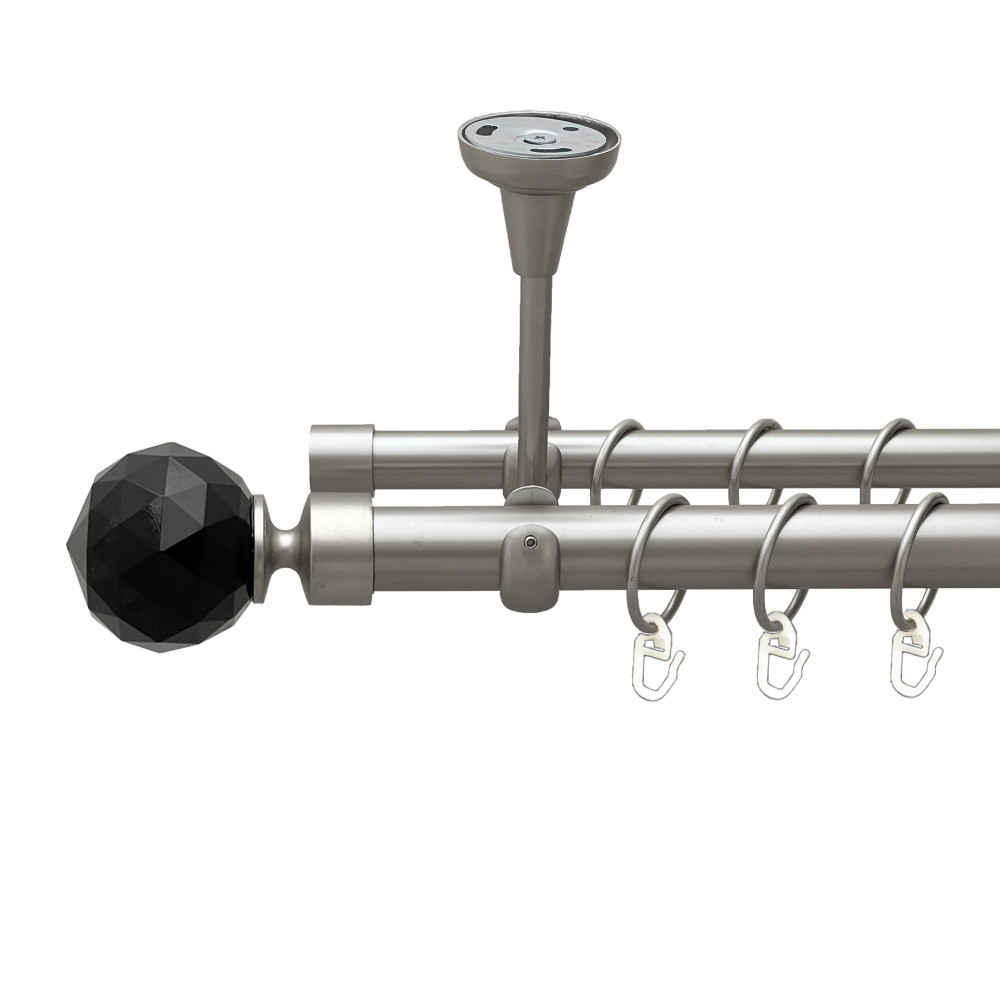 Карниз Orvit Люміера Неро металевий дворядний відкритий до стелі гладка труба кільце металеве Сатин 25\19 мм 300 см (00-00023931) Львів - фото 1