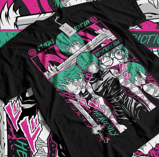 Футболка з аніме принтом Магічна битва оверсайз (S/M/L) Чорний AnimeJ1124 Дніпро