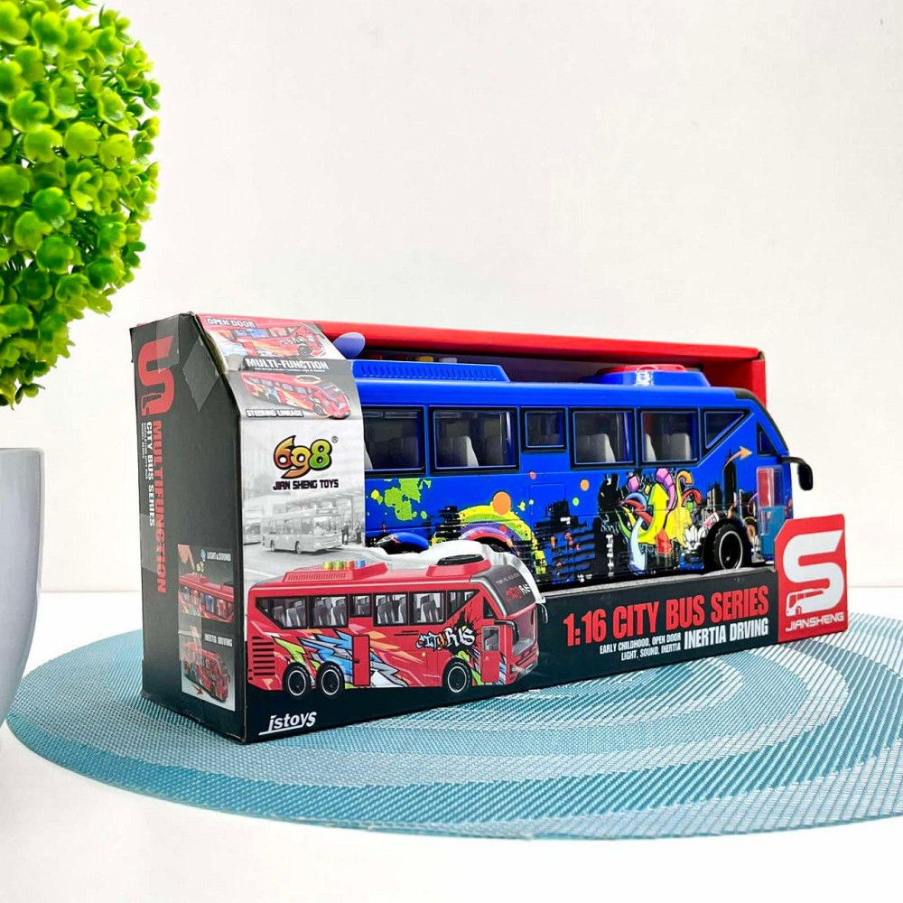 Автобус з інерцією підсвічуванням та звуком відкриваються двері 27см Синій (JS162BC) Чернігів - фото 4