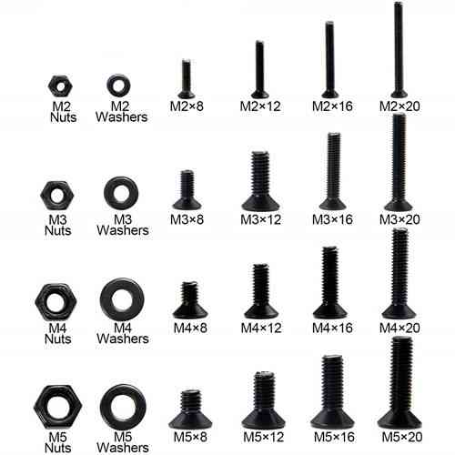 Винты плоские под шестигранник М2 М3 М4 М5, 1060шт, набор с гайками Киев