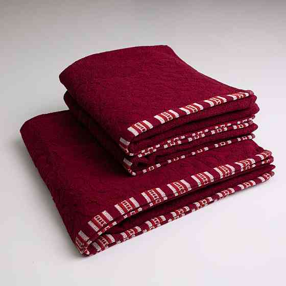 Набор махровых полотенец с орнаментом 3шт GM Textile 50х90см, 50х90см, 70х140см 400г/м2 (Бордовый) Сумы