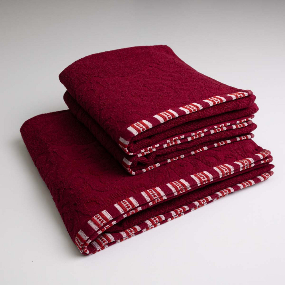 Набор махровых полотенец с орнаментом 3шт GM Textile 50х90см, 50х90см, 70х140см 400г/м2 (Бордовый) Сумы - изображение 1