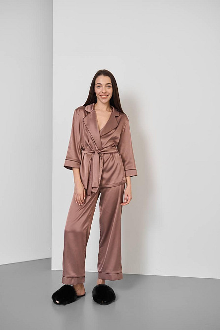 Піжама жіноча шовкова зі штанами Шоколадный ч/к XL/2XL Харків - фото 1
