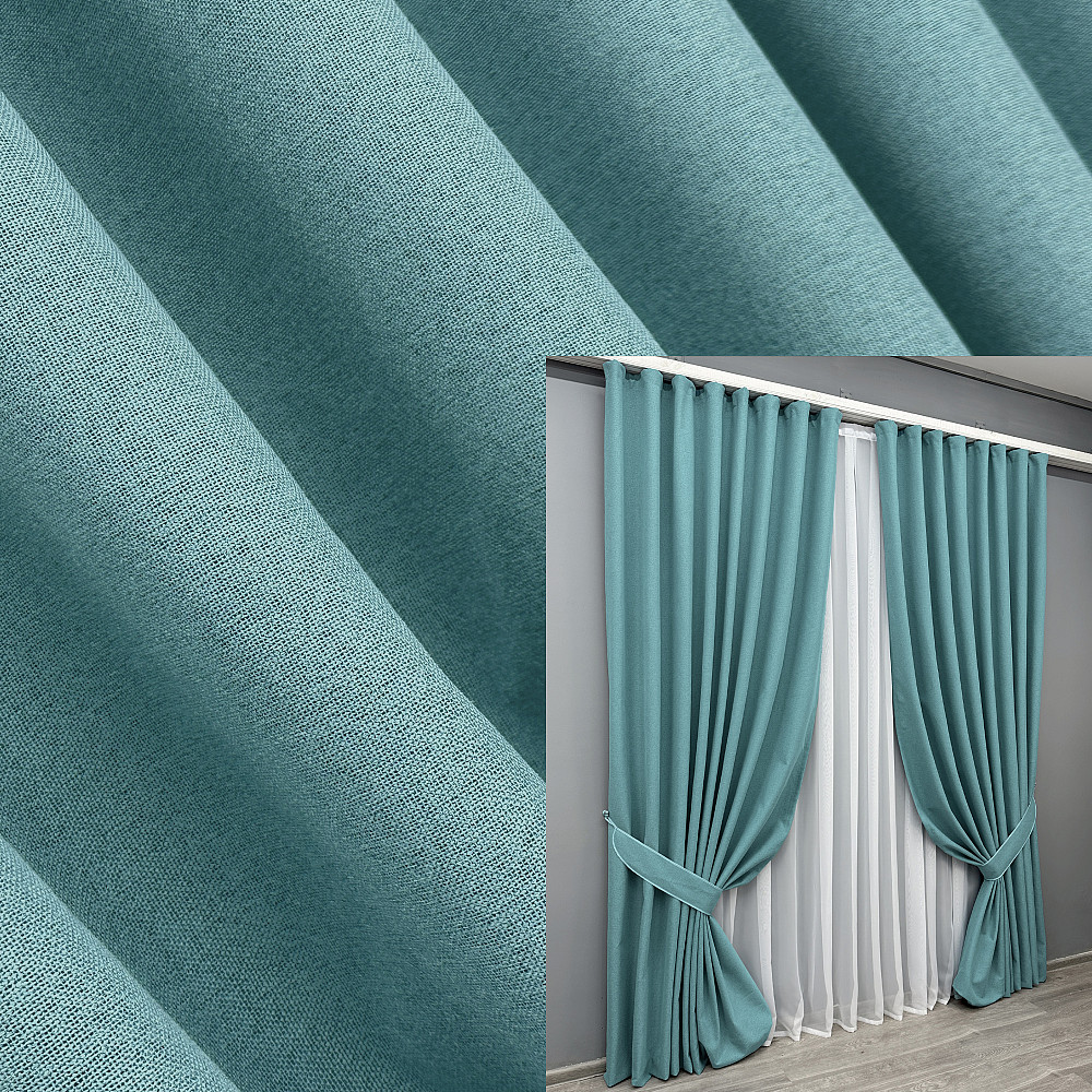 Комплект готовых штор VR-Textil Блэкаут двусторонний ASHEN NIGHT № 1846ш Лазурный 150х290 см 2 шт (33-0886) Киев - изображение 1