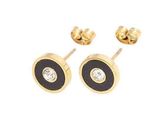 Сережки пусети TTM Stainless Steel 14K Чорні кола з кристалами ø10мм (335867) 1,4см ТМ XUPING Київ