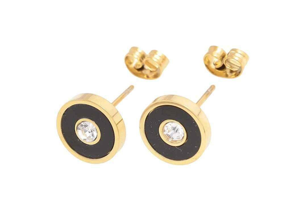 Сережки пусети TTM Stainless Steel 14K Чорні кола з кристалами ø10мм (335867) 1,4см ТМ XUPING Київ - фото 1
