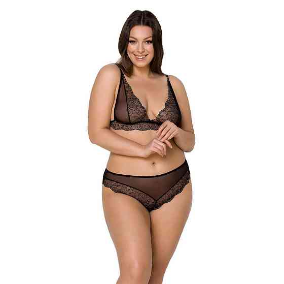 Комплект белья Passion AMBERLY SET 6XL/7XL black, лиф, трусики бразилиана, люрексовая нить Sex Aura Киев