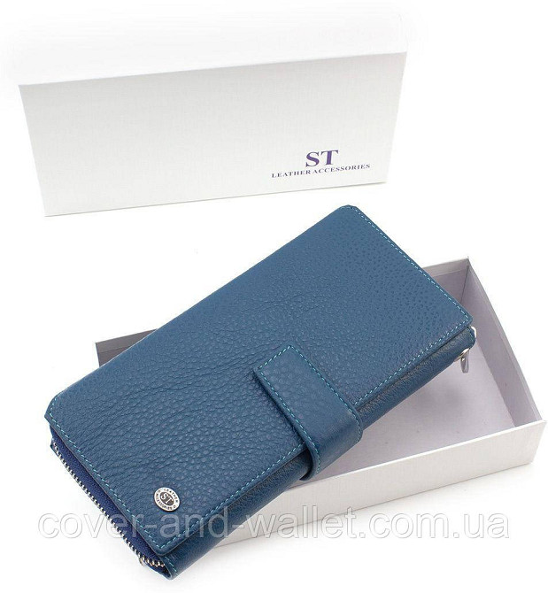 Стильний шкіряний гаманець клатч блакитного кольору Київ - фото 7