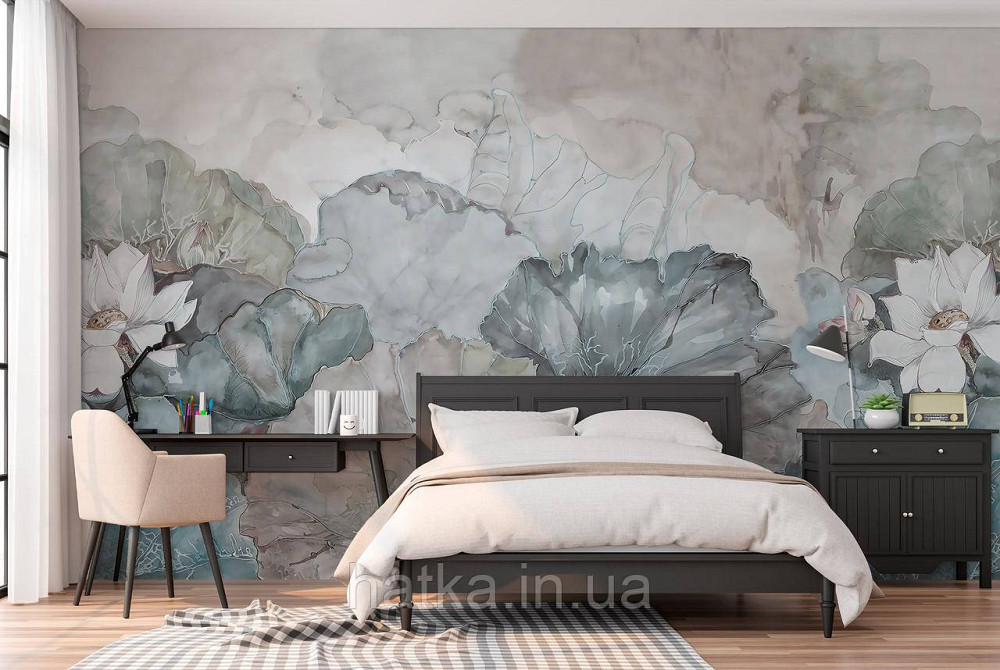 Шпалери вінілові на флізелін квіти абстракція акварель Київ - фото 1