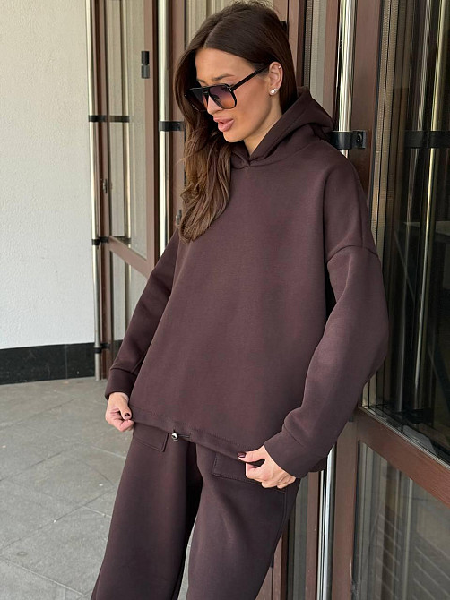 Базовий жіночий костюм з об’ємним худі Коричневий 48/52 Харків - фото 5