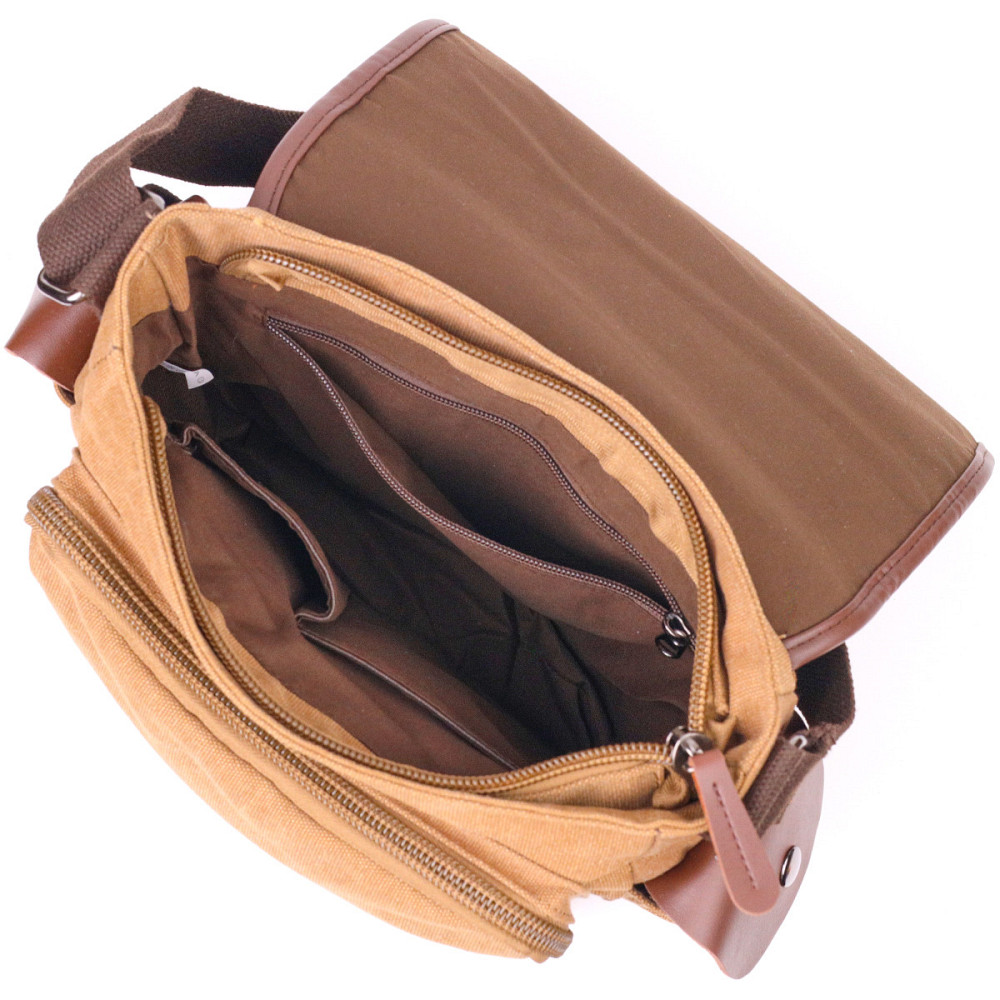 Функціональна чоловіча сумка з клапаном із текстилю Коричнева (Vintage) Київ - фото 10
