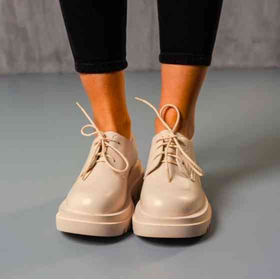 Жіночі Бежеві Броги Туфлі Оксфорди Танкетка Сліпони Шкіряні Мокасини (розміри: 36,37,38,39,40,41) Дніпро