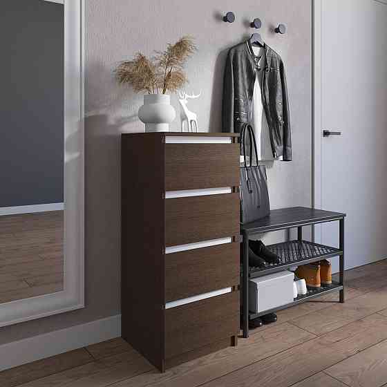 Комод VAYS R-17 Венге Темний-Білі планки, на 4 шухляди без ручок, вузький, ЛДСП 40×40×98 см - для передпокою, спальні, коридору Львів