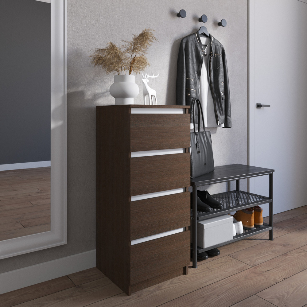 Комод VAYS R-17 Венге Темний-Білі планки, на 4 шухляди без ручок, вузький, ЛДСП 40×40×98 см - для передпокою, спальні, коридору Львів - фото 1