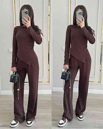 Женский базовый прогулочный костюм двойка: лонгслив и штаны вискоза Шоколадный, 44/46 Одесса