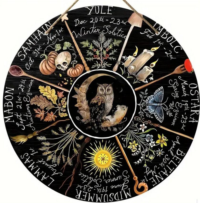 Викканский календарь, Деревянный знак Колеса Года, Языческий календарь, Викка, Ведьмовский декор на  Киев - изображение 1