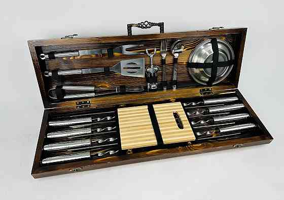 Подарунковий набір шампурів у дерев'яному кейсі BBQ Lux HAPPY DAYS Тернопіль