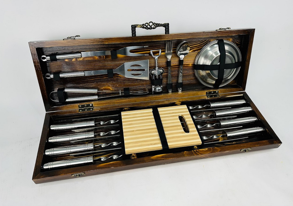 Подарунковий набір шампурів у дерев'яному кейсі BBQ Lux HAPPY DAYS Тернопіль - фото 4