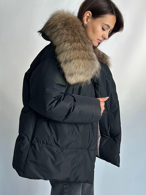 Женский зимний черный пуховик Aria Raccoon с натуральным мехом енота 44 Харьков - изображение 10