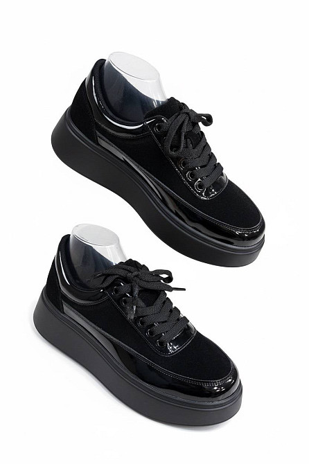 Кеды женские Hengji 536-9 комбинированные из замши и лаковой кожи на платформе черные, 40, 25,5 см Киев - изображение 9