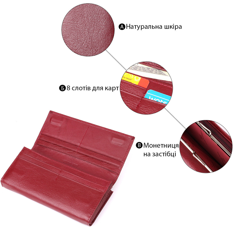 Модный женский кошелек на магнитах из натуральной кожи Бордовый (ST Leather) Киев - изображение 8