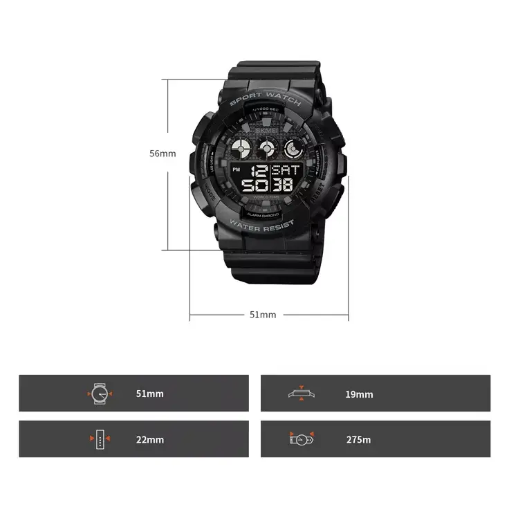 Мужские спортивные часы Skmei 1857 (Черные) Винница - изображение 7