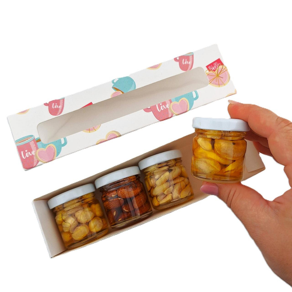 Чашечка пінал 20*5 см з віконцем з 4 шт по 50 грамів горіхи з медом Одеса - фото 1