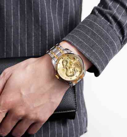 Чоловічий наручний годинник Skmei 9193 Дракон браслет (Сріблястий браслет) Київ