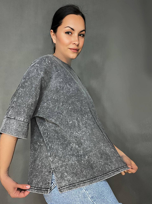 Футболка женская A-N 26030 вареная тай-дай оверсайз с вышивкой Mickey Mouse, серый, one size Киев - изображение 18