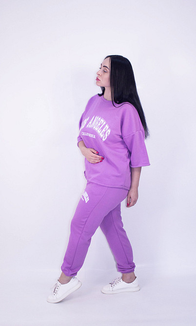 Костюм женский летний (футболка+штаны) трикотажный Сиреневый M-L Харьков - изображение 2
