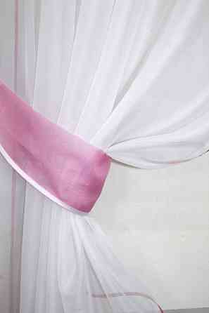 Кухонні штори VR-Textil № 091к з ламбрекеном і підв'язками рожевий з білим 280х170 см (52-0256) Київ