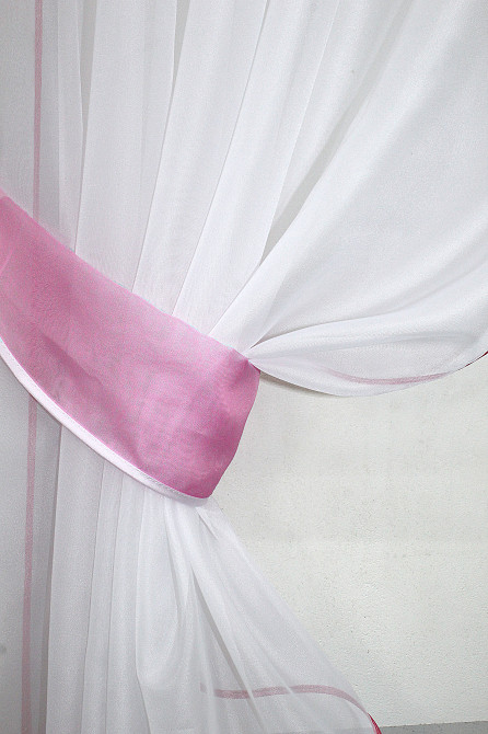 Кухонні штори VR-Textil № 091к з ламбрекеном і підв'язками рожевий з білим 280х170 см (52-0256) Київ - фото 3