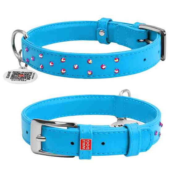 Нашийник для собак шкіряний WAUDOG Glamour з QR паспортом, з клейовими стразами, Ш 20 мм, Дов 3 Коломия