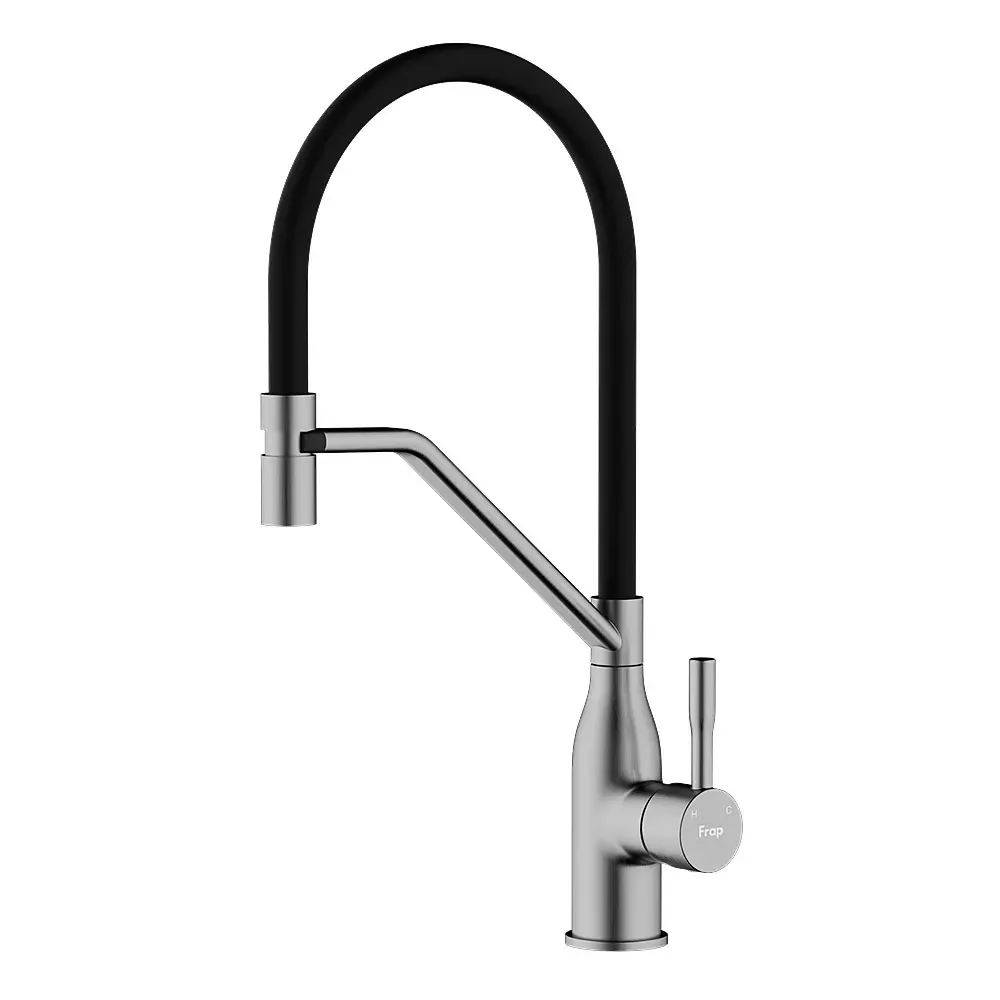 Змішувач для кухні з гнучким виливом FRAP F4497-9 графіт/чорний Київ - фото 1