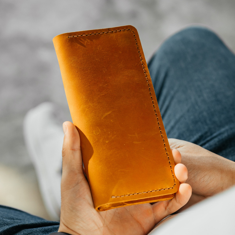 Клатч чоловічий шкіряний Лонгер Рудий стильний на кнопках 20х10 см з відділеннями для купюр, карт та монетMasterSem Київ - фото 4