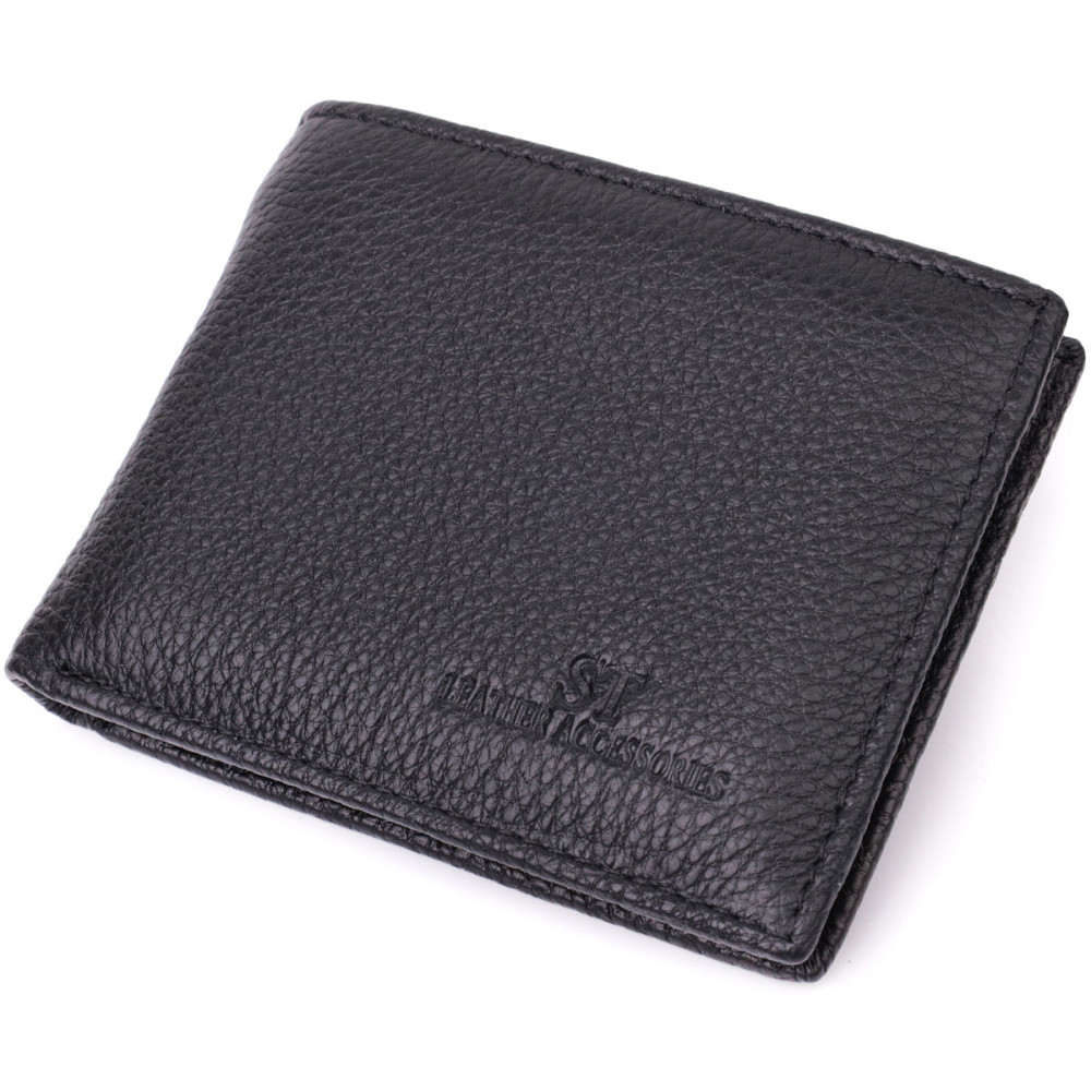 Шкіряний гаманець з металевим затискачем, чорний (ST Leather) Київ - фото 5
