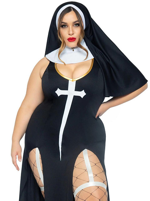 Костюм монашки-грешницы Leg Avenue Sultry Sinner 1X-2X, платье, головной убор, воротник Sex Aura Киев - изображение 1