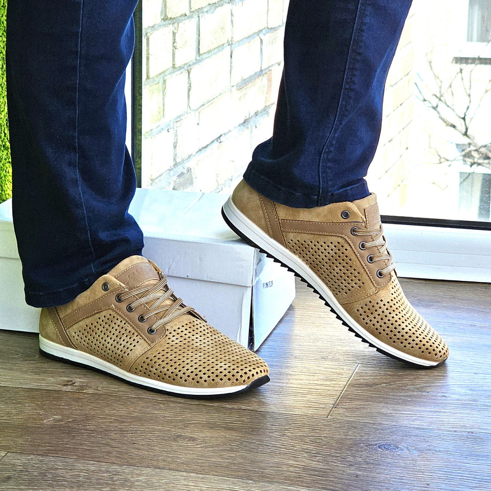 Чоловічі мокасини Літні Бежеві Туфлі Сіточка Коричневі Світлі (розміри: 40,41,42,43,44,45) - 201-4 Дніпро - фото 10