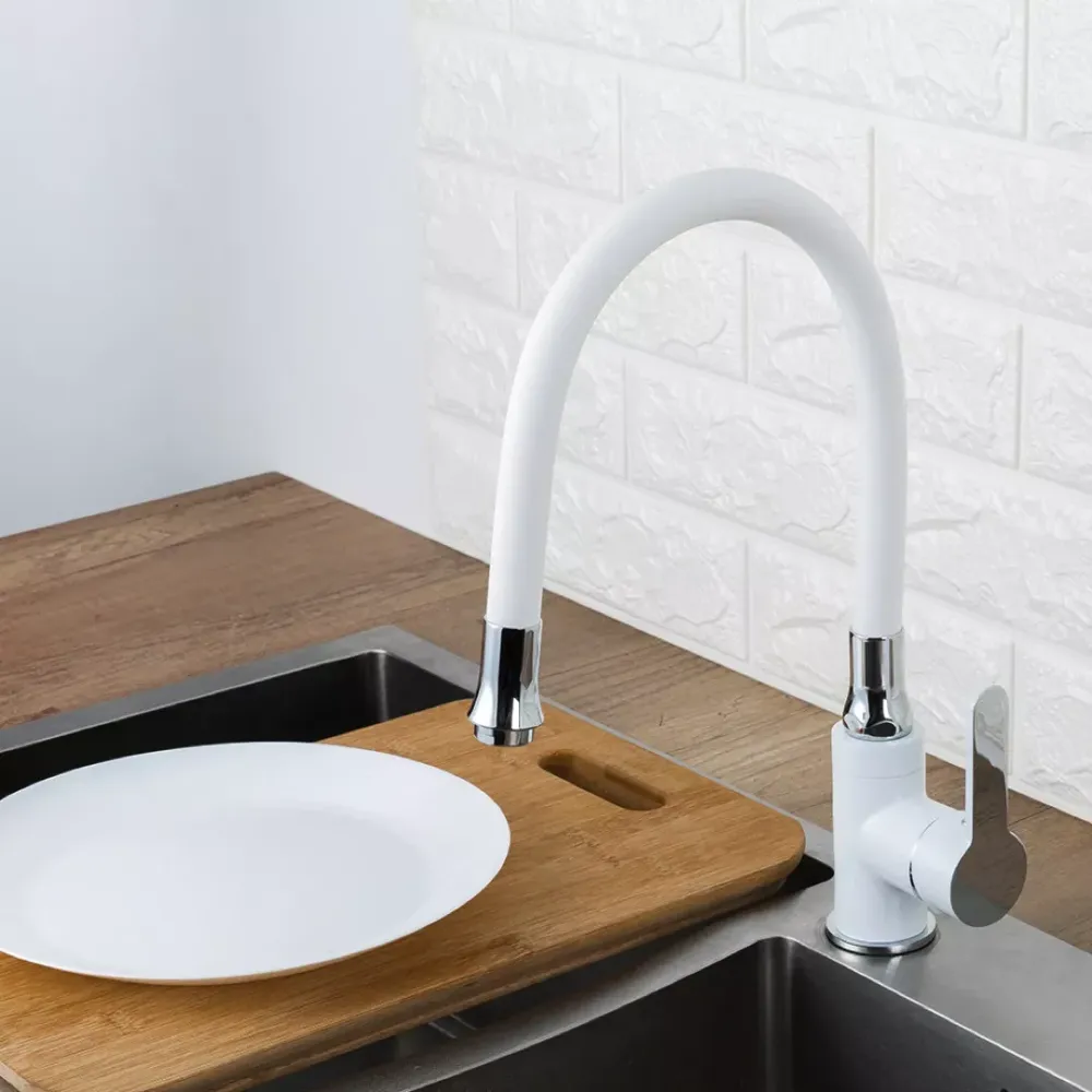 Змішувач для кухні Frap F4041 з гнучким виливом, білий/хром Київ - фото 2