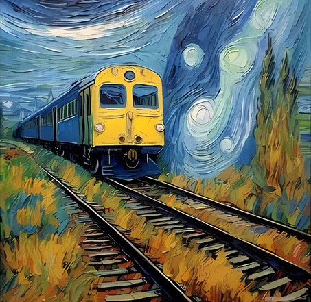 Термонаклейка для одягу у стилі Ван Гог Потяг Київ - фото 1